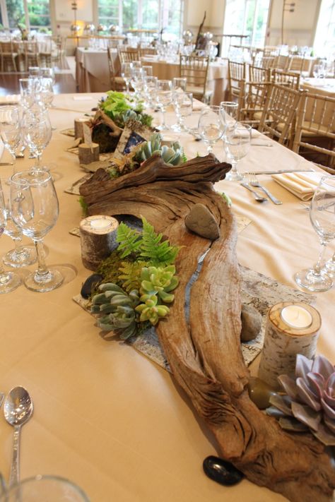 Driftwood Wedding, Succulent Wedding Decor, Driftwood Centerpiece, Birch Candles, Driftwood Table, Tafel Decor, Succulent Centerpieces, Organic Decor, Driftwood Crafts