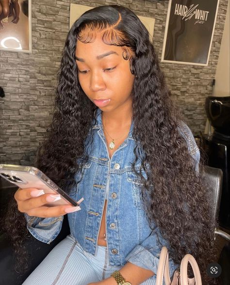 Side Part Curly Lace Front Wig, Deep Wave Wig Hairstyles Ideas, Curly Lace Front Wigs Side Part, Side Part Lace Front Wigs Curly, Deep Wave Hairstyles For Black Women Side Part, Wet And Wavy Lace Front Wig Side Part, Side Part Wet And Wavy Wig, Deep Wave Wig Install, Side Part Deep Wave