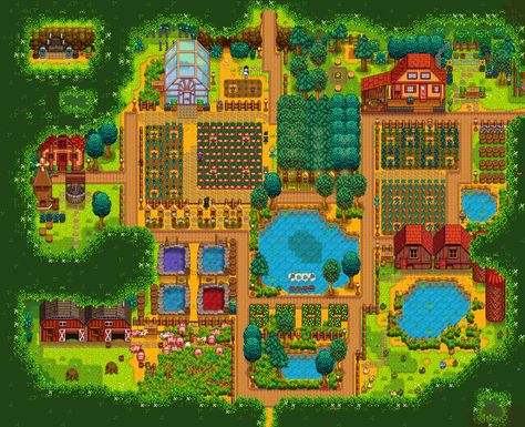 Stardew Farms, Forest Farm, Stardew Valley Layout, Stardew Valley Tips, Stardew Valley Farms, Forest Map, Farm Plans, Farm Layout, Rpg Map