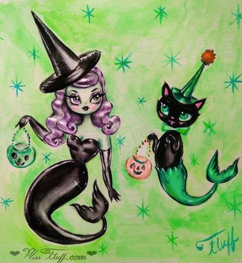 Rockabilly Artwork, Pin Up Mermaid, Miss Fluff, Fantasy Mermaids, Alien Art, Beautiful Mermaids, Mermaid Art, Halloween Celebration, Hallows Eve