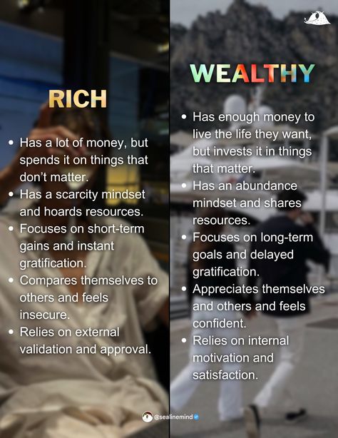 Being rich and being wealthy are not the same thing. In fact, they have very different meanings and implications for your life. In this post, we reveal the secret to true wealth and how you can achieve it by changing your mindset. You will learn the key differences between being rich and being wealthy, and how they affect your happiness, freedom, and impact. Wealthy Mindset, Rich Mindset, Changing Your Mindset, Second Brain, Being Rich, Wealthy People, Habit Trackers, Building An Empire, School Related