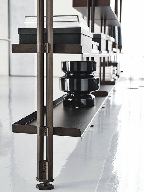 Timeless Bookcase Designs From Cattelan Italia | Habitus Living Hanging Bookcase, Steel Bookcase, Display Shelf Design, Steel Shelves, Black Shelf, Steel Shelving, Bookcase Design, Cattelan Italia, Shelving Design