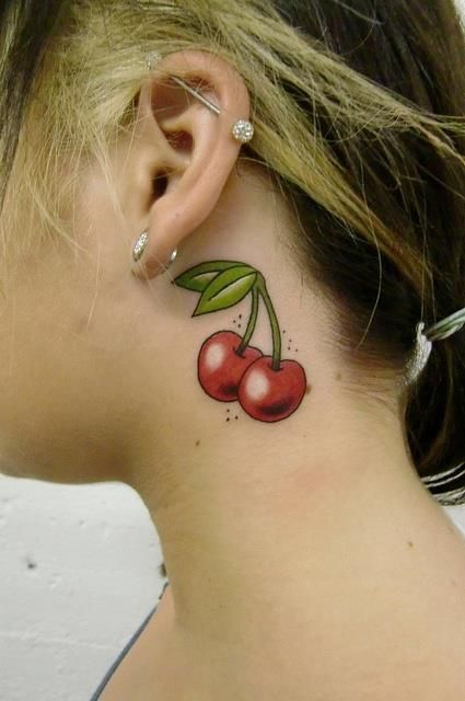 Cherry Simple Tattoo With Meaning, Tattoo Cherry, Cherry Tattoo, Cherry Tattoos, Omerta Tattoo, Finger Tattoo Designs, Industrial Piercing, Tattoo Designs For Girls, New School Tattoo