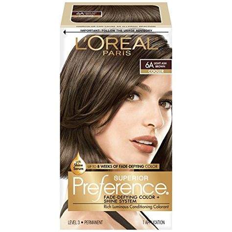 L'Oreal Paris Superior Preference Fade-Defying Color + Sh... Light Ash Brown, Ash Brown, Permanent Hair Color, L Oreal, Brown Hair, Dark Brown, Ash, Highlights, Hair Color