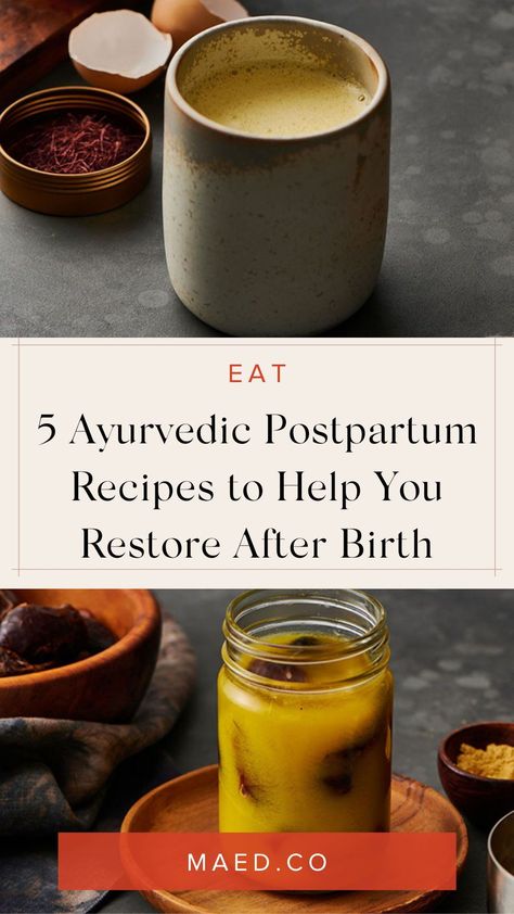 If you're looking for ayurvedic postpartum care tips, these postpartum recipes are for you! MAED shared 5 recipes to help you with your postpartum recovery. Get the best ayurvedic recovery advice here. Follow MAED for more healthy living tips! Clean Eating Postpartum, Postpartum Oatmeal Recipes, Nourishing Postpartum Recipes, 40 Days Postpartum Meals, Post-partum Recipes, Ayurvedic Postpartum Meals, Nourishing Post Partum Soups, Recipes For Postpartum, Warming Postpartum Meals