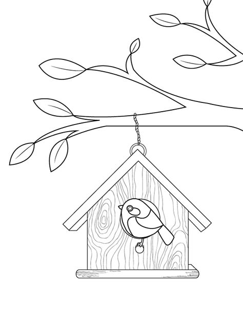 Birdhouse Template Free Printable, How To Draw A Bird House, Birdhouse Drawing Simple, Bird House Template Free Printable, Traceable Drawings Free Printable, Bird Template Printable Free Pattern, Bird House Drawing, Birdhouse Drawing, Folder Decorado