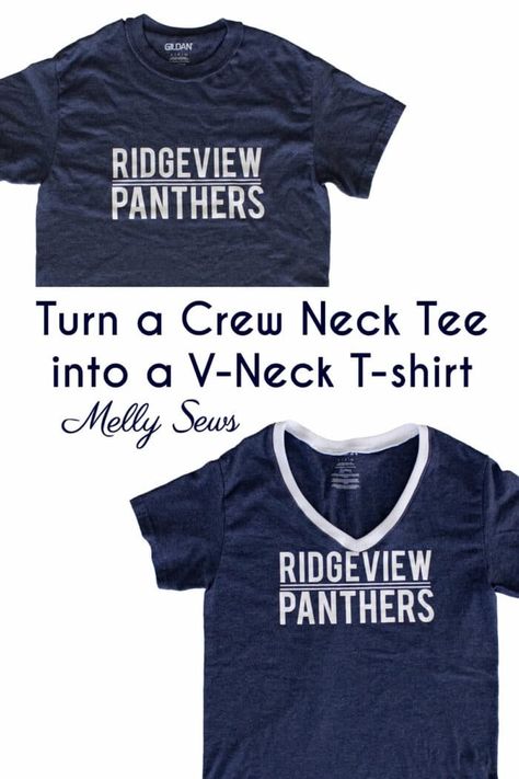 How to Turn a Crew Neck to V-Neck: DIY Tutorial with video - Melly Sews Sewing Upcycle, Shirt Alterations, Clothes Alterations, Simple Sewing Tutorial, Melly Sews, Sewing Alterations, Sewing Things, Simple Sewing, Upcycle Sewing