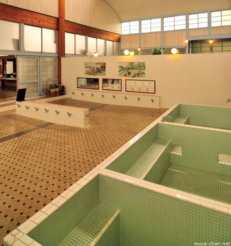 Japanese Public Bath, Communal Bath, Japanese Bath House, Onsen Japan, Japanese Bath, Capsule Hotel, Public Bath, House Layout, Japan Trip