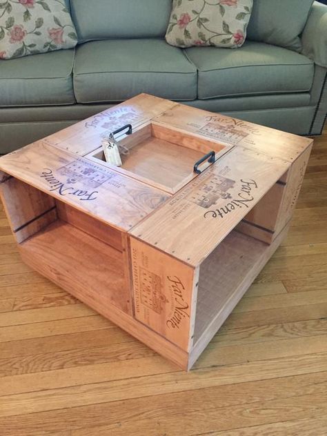 Wine Crate Coffee Table | Etsy Wine Crate Diy, Wine Crate Coffee Table, Wine Crate Furniture, Wood Table Living Room, Wine Crates, Crate Coffee Table, Crate Bookshelf, Pallet Crates, Crate Diy