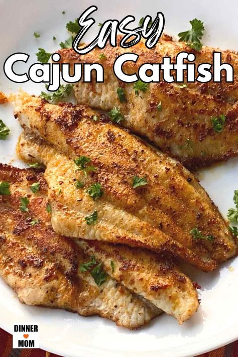 This easy Cajun catfish recipe pan-fries on the stovetop. It's a quick and easy way to enjoy this sweet, mild white fish. A healthy, low-carb recipe that will have your family asking for seconds. Get all the tips to make Cajun catfish and more healthy fish recipes Dinner-Mom.com. Cajun Fish Recipes, Cajun Catfish, Grilled Catfish, Baked Catfish, Catfish Recipe, Catfish Recipes, Cajun Cooking, Creole Recipes, Baked Fish