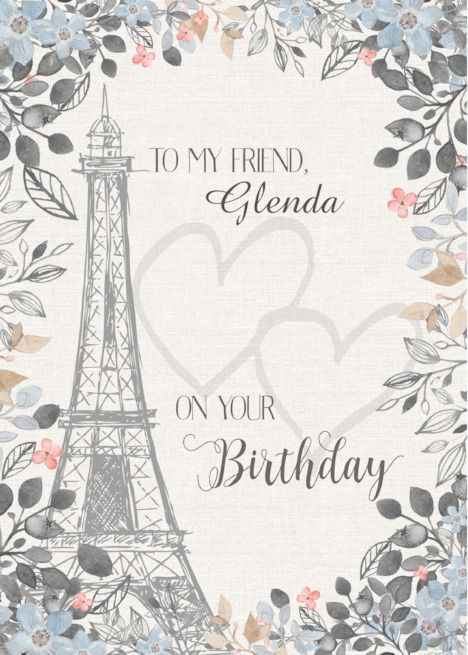 Friend Birthday Floral Eiffel Tower card Tower Card, Tower Eiffel, 70th Birthday Card, 55th Birthday, 45th Birthday, Husband Valentine, Romantic Cards, 35th Birthday, Birthday Card Template