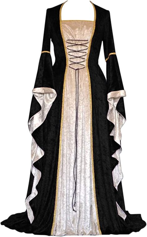 AmazonSmile: Womens Renaissance Medieval Costume Dress Lace up Irish Over Long Dresses Cosplay Retro Gown : Clothing, Shoes & Jewelry Vestidos Retro, Summer Pants Women, Punk Dress, European Dress, Victorian Costume, Cropped Pants Women, Medieval Costume, Medieval Dress, Dress Halloween Costume