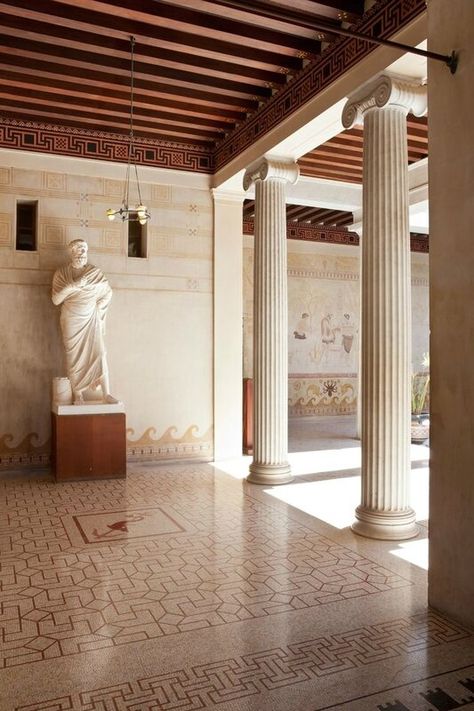 Ancient Roman Houses, Villa Kerylos, Roman House, Architecture Antique, Classical Greece, Roman Villa, Classical Interior, Greek Villas, Roman Architecture