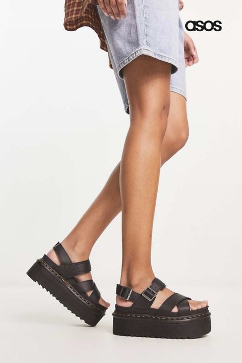 Shoes by Dr Martens It’s open-toe season Pin-buckle fastenings Crossover straps Platform sole Dr Martens Voss Ii, Dr Martens Voss, Dr. Martens, Women's Shoes Sandals, Quad, Crossover, Black Fashion, Open Toe, Shoes Sandals