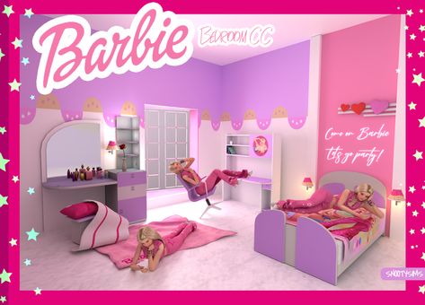 sims 4 barbie cc Sims 4 Bratz Furniture, Barbie Cc Sims 4, Barbie Dream House Sims 4, Sims 4 Pink Interior, Sims 4 Barbie Decor Cc, Sims 4 Cc Pink Bed, Sims 4 Purple Bedroom, Barbie Bedroom Set, Column Decor