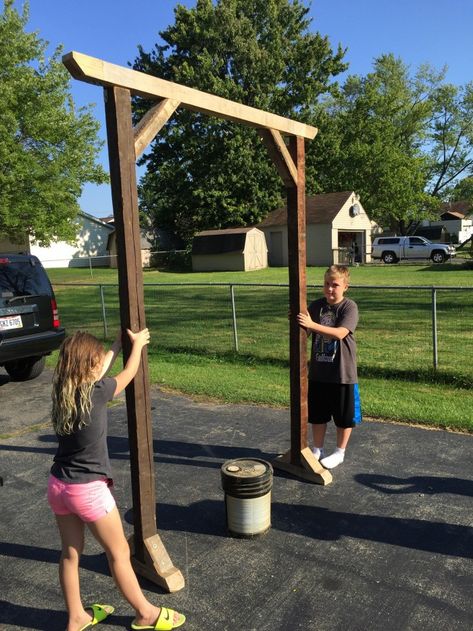 Wedding arch built today just needs a coat of stain. My kids look so excited lol. 19 days to go!! Backyard Wedding Arch, Dream Rooms For Couples, Wedding Arch Diy, Diy Wedding Arbor, Do It Yourself Wedding, Beach Wedding Arch, Wedding Arches Outdoors, Diy Wedding Arch, Wedding Arbors