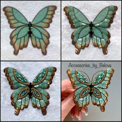 Beaded Embroidery Patterns, Embroidery And Beads, Beaded Butterfly, Hand Beaded Embroidery, Diy Bead Embroidery, Beadwork Embroidery, Brooch Diy, Diy Embroidery Patterns, Bead Embroidery Patterns