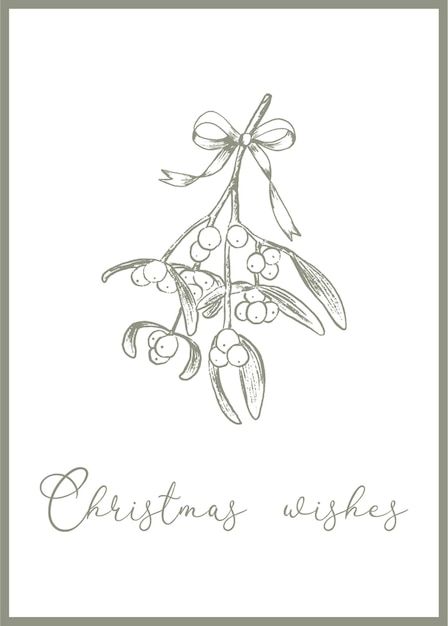 Line Drawing Christmas Card, Hand Drawn Christmas Cards Simple, Christmas Simple Drawings, Christmas Card Doodles, Simple Christmas Drawings, Drawn Christmas Cards, Christmas Line Art, Nature Template, Hand Drawn Christmas Cards