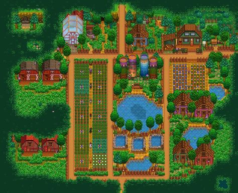 Forest Farm Layout, Stardew Farms, Forest Farm, Stardew Valley Layout, Stardew Valley Tips, Stardew Valley Farms, Valley Game, Farm Plans, Farm Layout