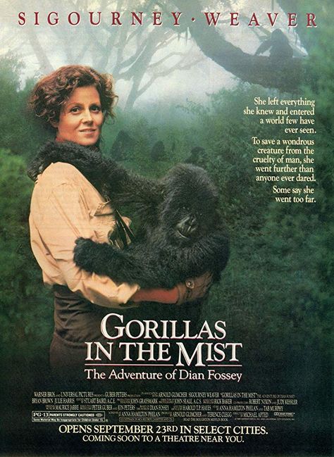 The story of Dian Fossey, a scientist who came to Africa to study the vanishing mountain gorillas, and later fought to protect them. Gorillas In The Mist, Dian Fossey, Jane Goodall, Sigourney Weaver, Movies Worth Watching, I Love Cinema, See Movie, Katharine Hepburn, Cary Grant