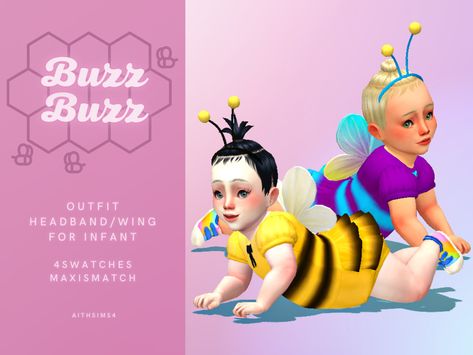 🐝Buzz Buzz set🐝 Sims 4 Infant, Crazy Cousins, Sims Baby, Sims 4 Children, The Sims 4 Packs, Sims 4 Expansions, Cat Costume, Sims 4 Mm, Sims House Design