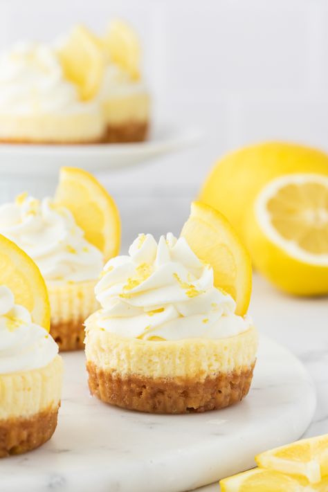 Mini Orange Cheesecake, Sunflower Desserts, Orange Cheesecake Recipes, Lemon Oreo, Lemon Ricotta Cheesecake, Lemon Cheesecakes, Christmas Nibbles, Cheesecake With Whipped Cream, Mini Lemon Cheesecakes