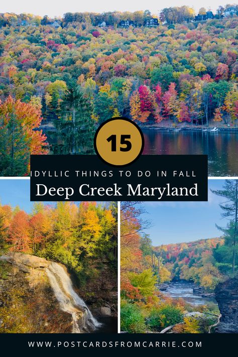 15 of the most idyllic things to do in Deep Creek Lake, Maryland in the fall. Find out why Travel & Leisure named this one of the best towns in the U.S. for fall foliage. Highlights include the Autumn Glory Festival, Swallow Falls, horseback riding and much more. Explore all that Deep Creek has to offer during its most beautiful season. #fall #deepcreek #maryland #deepcreeklake #fallvibes Deep Creek Lake Maryland Fall, Deep Creek Lake Maryland, Maryland Travel, Things To Do In Fall, Visit Maryland, Deep Creek Lake, Cross Country Trip, Fall Camping, Ocean City Maryland