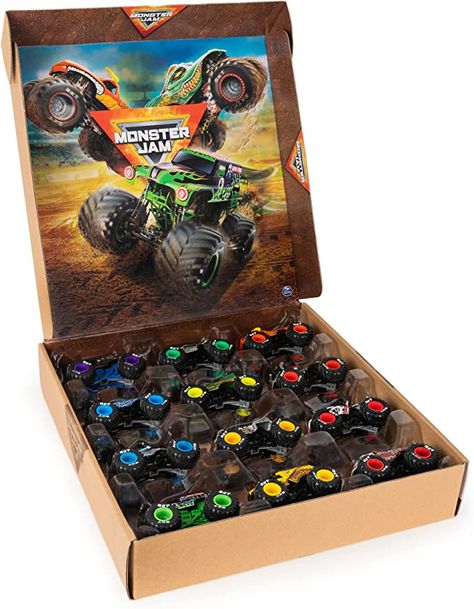 12 OFFICIAL MONSTER JAM TOY TRUCKS: Dominate everything in your way! This 12-Pack comes with exclusive 1:64 versions of your favorite toy truck, including Grave Digger, El Toro Loco, Max-D and more!
AUTHENTIC REPLICAS: The 1:64 die-cast series brings the Monster Jam action right to you! Official BKT tires, detailed graphics and a styled chassis make it feel like you’re holding the real thing! Monster Jam Toys, Monster Truck Toys, Grave Digger, Monster Trucks Birthday Party, Kids Toys For Boys, Monster Truck Birthday, Trucks Birthday Party, Play Vehicles, Monster Jam