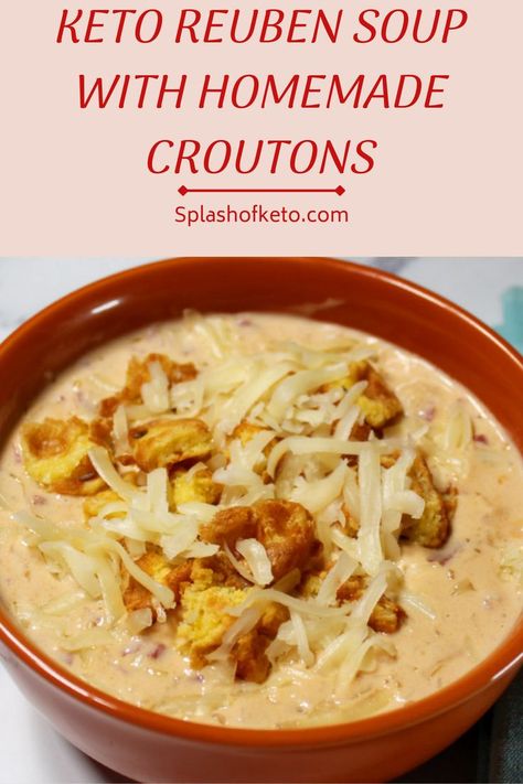 Creamy Reuben Soup, Reuben Soup, Keto Reuben, Croutons Homemade, Healthy Bites, Waffle Maker, Corned Beef, Croutons, Rye