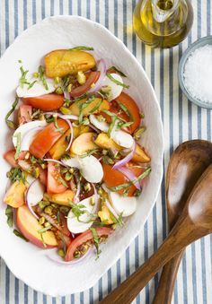 Nectarine, Tomato and Mozzarella Salad Mozzarella Salad, Camille Styles, Eat Salad, Summer Dishes, Nectarine, Summer Dinner, Healthy Salads, Blog Page, Summer Salads