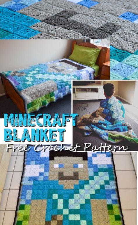 Minecraft Granny Square Blanket, Crochet Minecraft Blanket, Levi Christmas, Minecraft Blanket, Crochet Patterns Blanket, Minecraft Crochet, Crochet Kids Blanket, Minecraft Pattern, Pixel Game