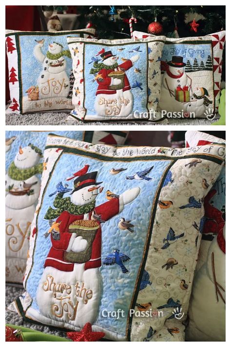 Snowman Quilted Pillow Cover Free Sewing Pattern Quilted Snowman, Trapunto Quilt, Christmas Pillows Diy, Tree Quilt Block, Quilting Methods, Quilted Pillow Covers, Snowman Quilt, Snowman Pillow, Fall Pillow Cover