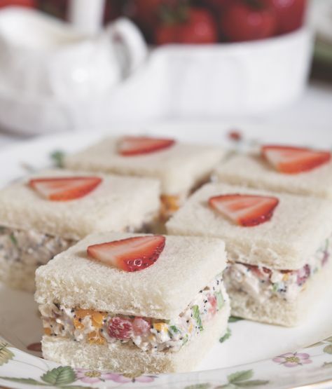 Chicken Salad Tea Sandwiches, Party Sandwiches Recipes, Tea Party Sandwiches Recipes, Strawberry Chicken, Strawberry Chicken Salad, Tea Party Sandwiches, Sandwiches Recipes, Tea Sandwiches Recipes, English Tea Party