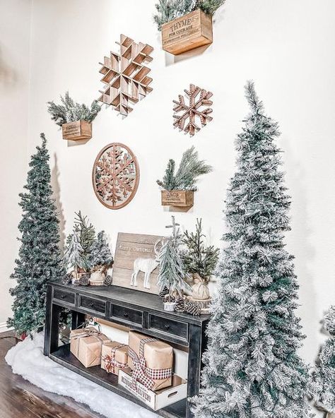 Jenna on Instagram: "🌲I’m done decking the halls now it’s time to enjoy my winter wonderland. #δFτшеεk70Dэс10 #themedoutthursday #bhgholiday #bhgcelebrate #bhgchristmas #betterhomesandgardens #christmasdecor #winterwonderland #winterdecor #christmasentryway #farmhousechristmas #farmhousechristmasdecor #rusticchristmas #myseasonalfarmhouse #myseasonalstyling #holidaydecor" Elegant Christmas Decor Ideas, Entryway Christmas Decor, Entryway Christmas, Snowy Branches, Elegant Entryway, Christmas Entryway, Elegant Christmas Decor, Farmhouse Christmas Decor, Winter Forest