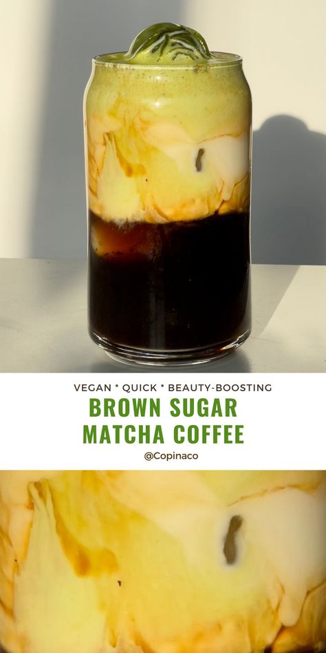 Matcha Juice Recipe, Barista Drink Recipes, Sweet Matcha Latte Recipe, March Coffee Drinks, Creative Coffee Drinks, Macha Drinks, Matcha Espresso Latte, Brown Sugar Matcha Latte, Coffee With Matcha