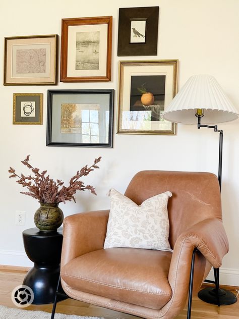 Lamp Behind Chair In Corner, Chair And Lamp In Corner, Two Chair Sitting Area Small Spaces, Accent Chair Corner Decor, Chair Corner Living Room, Leather Chair Bedroom, Corner Of Living Room Ideas, Accent Chair Corner, Arm Chair Corner