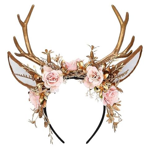 Handmade Craftsmanship: Each antler ear horn headband is carefully crafted by our professional design team and it takes a long time to make one satisfactory item, ensuring that every item is of the highest quality. Fairy Hairband, Deer Halloween Costumes, Antler Crown, Antler Flower, Reindeer Ears, Reindeer Horns, Deer Ears, Woodland Floral, Antler Headband