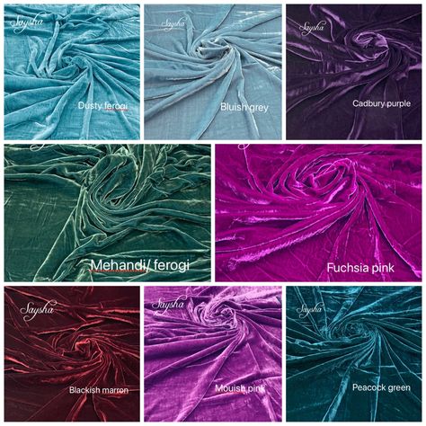 Velvet Color Palette, Clothing Palette, Upcycle Design, Ethnic Clothes, Blue Velvet Fabric, Velvet Fabrics, Velvet Cloth, Clothes Making, Silk Velvet Fabric