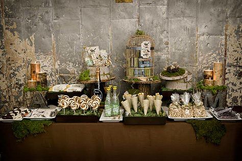 Forest Dessert Buffet-Project Wedding-Camille Styles Events | Flickr - Photo Sharing! Rustic Dessert Table, Rustic Garden Party, Bridal Shower Decorations Rustic, Decoration Buffet, Rustic Dessert, Rustic Wedding Showers, Rustic Wedding Table Decor, Dessert Spread, Rustic Table Decor