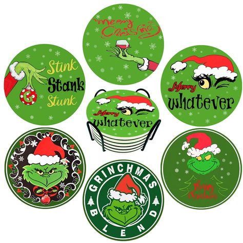 PRICES MAY VARY. 🍷FUNNY CHRISTMAS COASTERS - All 6 coasters feature fun patterns and cartoon character logos that are sure to bring more laughter and conversation to your home and immerse your family and friends in a fun and wonderful atmosphere. 🍷ABSORBENT MATERIAL - Christmas coasters are made of ceramic and cork for absorbency and durability. Wooden bottom is gentle on table tops and prevents scratches on furniture. And comes with a metal shelf for easy coaster storage. 🍷CHRISTMAS PRESENTS Christmas Coasters Diy, Cool Coasters, Coffee Coasters, Diy Air Dry Clay, Cute Cartoon Characters, Christmas Coasters, Clay Crafts Air Dry, Diy Coasters, Christmas Gift Decorations