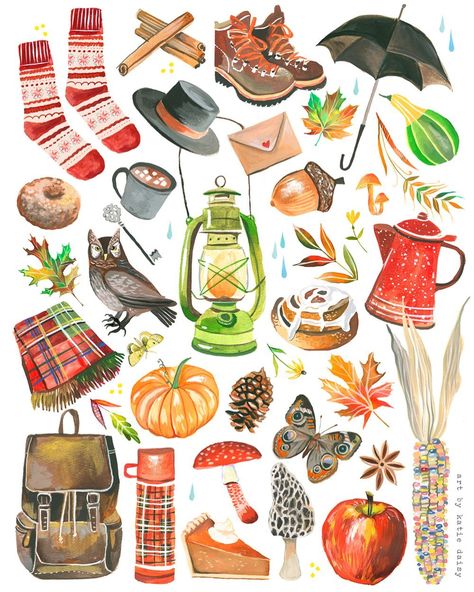 Katie 🌻 Daisy on Instagram: “Autumn Delights 🍁🍂🌾 New art print in my shop :) 🍄🍂🔥✨” Katie Daisy, Autumn Illustration, Wall Art Watercolor, Fall Wall Art, Acrylic Artwork, Art Et Illustration, Autumn Art, Art Watercolor, Fall Fun