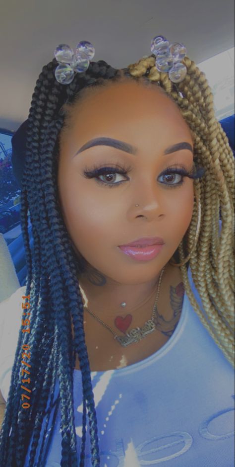 Half Black and half blonde braids Half Braids, Brown Box Braids, Black Box Braids, Half Braid, Blonde Braids, Cute Braided Hairstyles, 10th Grade, Brown Box, Box Braids Hairstyles