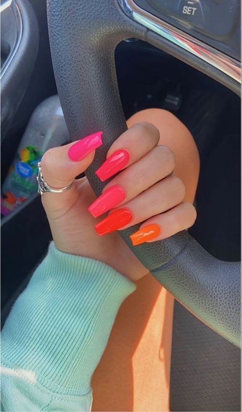 Trendy Summer Nails Coffin Shape, Summer Nails Square Bright, Long Bright Nails, Summer Nail 2024 Trends Coffin, Bright Nails 2024, Simple Nail Ideas Almond Shape Summer, Bright Spring Nails 2024, Summer Time Nail Ideas, Trendy Summer Nails 2024 Square