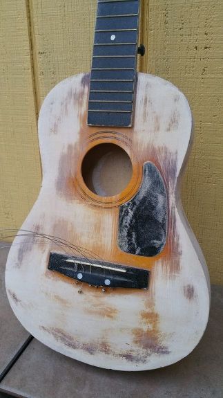 upcycled guitar americana style, bedroom ideas, crafts, decoupage, how to, repurposing upcycling Guitar Art Project, Acoustic Guitar Art, Painted Guitar, Hanging Wine Glass Rack, Boys Bedroom Makeover, Craft Cabinet, Minwax Stain, Farmhouse Style Table, Homemade Wine