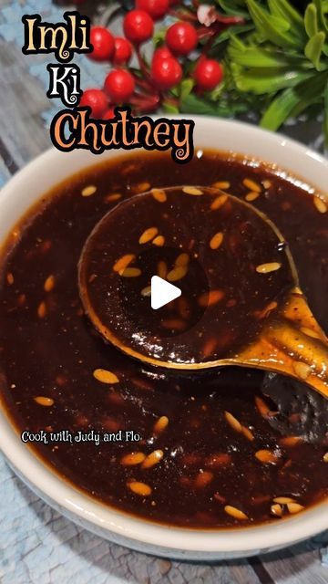 Cook with Judy & Flo on Instagram: "Imli Ki Chutney
Ingredients:
100g Tamarind
1 Cup Water
260g Jaggery
300g Sugar
1tsp Oil
1tsp Cumin Seeds
1/4tsp Hing
1tsp Red Chilli powder
1/2tsp Cumin Powder
1/2tsp Garam Masala
1/2tsp Kala Namak
1/2tsp Saunf Powder
1/4tsp Ginger Powder
1/4tsp Black Pepper Powder
1/4tsp Salt
1tbsp Melon Seeds

Method:
1. Soak tamarind in water for 1 hr.
2. Grind tamarind to fine paste and strain it to get a smooth pulp.
3. Heat oil in a pan, add cumin seeds and hing. Saute for a few seconds.
4. Add tamarind pulp, jaggery and sugar and cook till jagger and sugar dissolves completely. Bring to a Boil.
5. Add all spices mentioned and keep stirring after every ingredient you add.
6. Let it come to a boil.
7. Finish off with melon seeds, mix well and turn off flame.

For de Imli Chutney Recipes, Chat Recipes, Chats Recipe, Kala Namak, Melon Seeds, Ginger Powder, Red Chilli Powder, Tamarind Chutney, Cumin Seeds