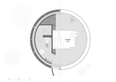 Dwell - This Minimalist, Circular Prefab Takes Glamping to the Next Level Micro House Plans, Hadid Architecture, Hotel Room Plan, Round House Plans, Hotel Floor Plan, Earth Bag Homes, Glass Cabin, Restroom Design, Concept Models Architecture