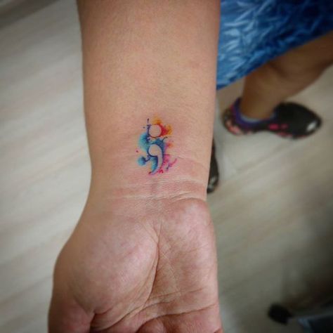 Project Semicolon. Obrigada, Adriana! #atelietattoodf #atelietattoo #tessia #tessiaaraujo #projectsemicolon #projectsemicolontattoo #watercolortattoo #watercolor #braziltattoo #brasil Semicolon Tattoo Meaning, Colon Tattoo, Tiny Watercolor, Semi Colon, Semicolon Tattoo, Watercolor Tattoos, Disney Tattoo, E Tattoo, Small Tattoo