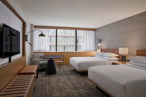 Scandinavian Hotel Room, Modern Hotel Room Design, Motel Ideas, Double Room Hotel, Hotel Interior Bedroom, Suite Room Hotel, Denver Downtown, Small Hotel Room, Union Station Denver