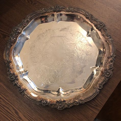 14.5” Silver Platter/Tray W/ Beautiful Patina, Sturdy At A Bit Over 5 Pounds. Silver Platters, 5 Pounds, Cookware, Shop House, Patina, Tray, Apartment, Paint, Silver