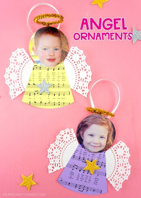 Super Easy Crafts For Kids, Diy Photo Ornaments, Diy Angel Ornaments, Diy Christmas Photo, Diy Angels, Christmas Angel Ornaments, Christmas Gifts For Parents, Photo Christmas Ornaments, Room Mom